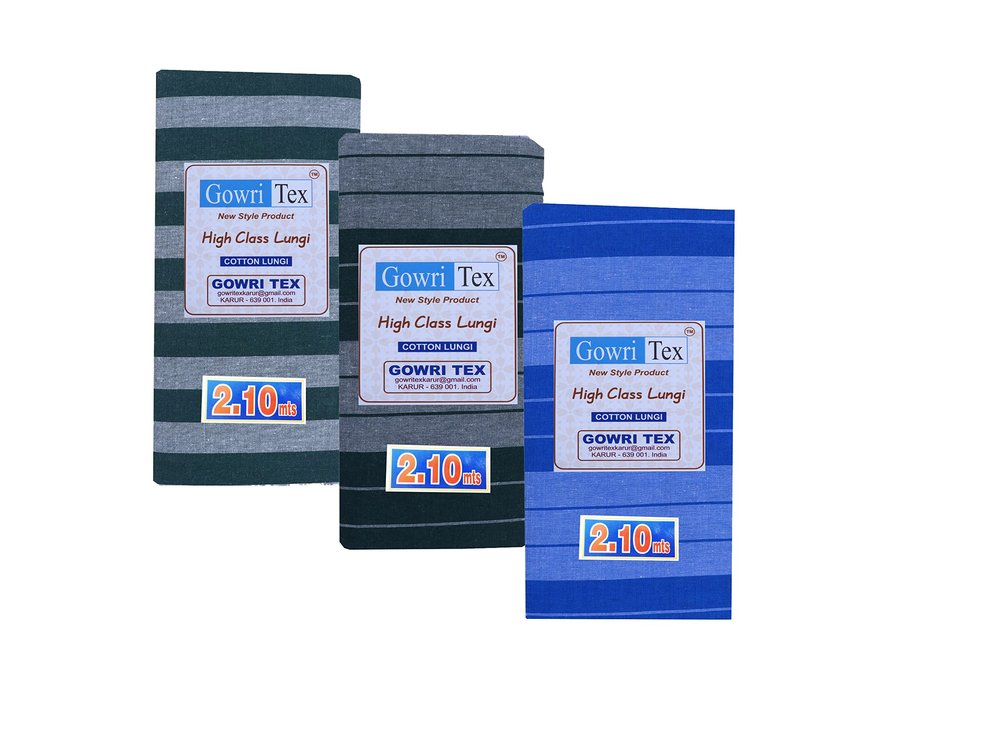 Gowri Tex Premium Cotton Lungi Pack Of 3 (Lungi 2.10 SGreen MintGreen STBlue 3)