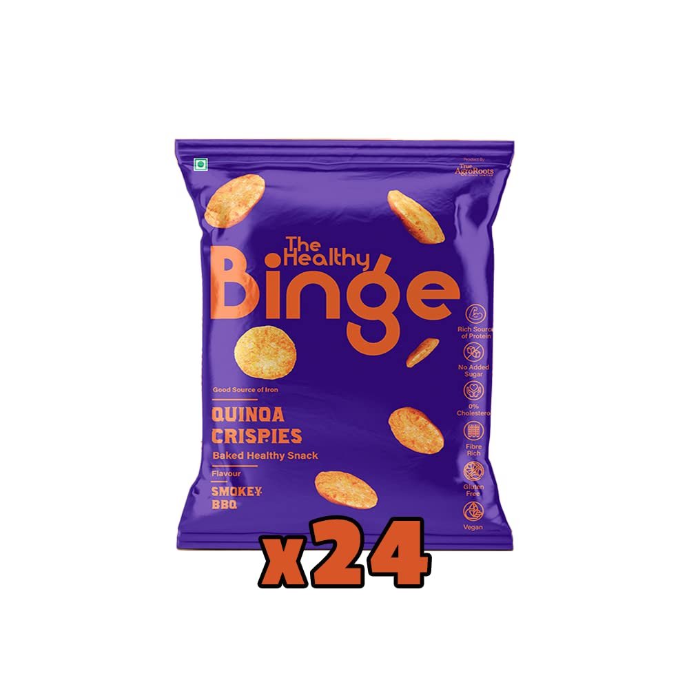 The Healthy Binge Quinoa Chips Baked Chips Snacks for Adults and Kids | Healthy snacks for kids and adults | Smokey BBQ Flavour | Protein and Fiber Rich | Gluten Free | 0% Cholesterol | Pack of 24 (40 Gm X 24)