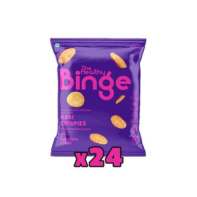 The Healthy Binge Ragi Crispies Baked Chips Snacks for Adults and Kids | Healthy snacks for kids and adults | Chatpata Chaat Flavour | Gluten-Free | 0% Cholesterol | Pack of 24 (40 Gm X 24)