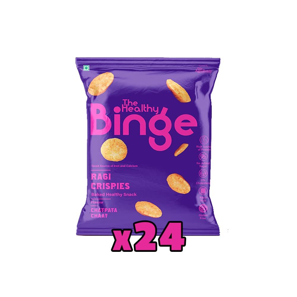 The Healthy Binge Ragi Crispies Baked Chips Snacks for Adults and Kids | Healthy snacks for kids and adults | Chatpata Chaat Flavour | Gluten-Free | 0% Cholesterol | Pack of 24 (40 Gm X 24)