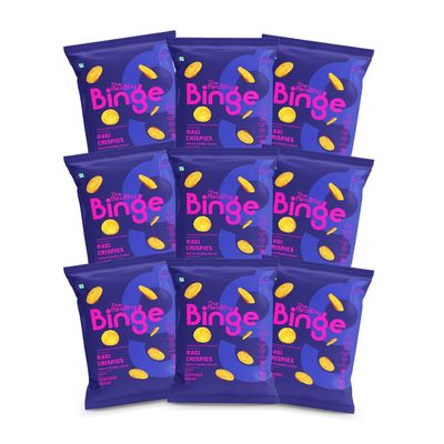 The Healthy Binge Ragi Crispies Baked Chips Snacks | Healthy snacks for kids and adults | Chatpata Chaat Flavour |Protein | Gluten Free -Free | 0% Cholesterol | Pack of 9 (40 Gm X 9)