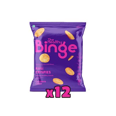 The Healthy Binge Ragi Crispies Baked Chips Snacks | Healthy snacks for kids and adults | Chatpata Chaat Flavour | Protein | Gluten Free -Free | 0% Cholesterol | Pack of 12 (40 Gm X 12)