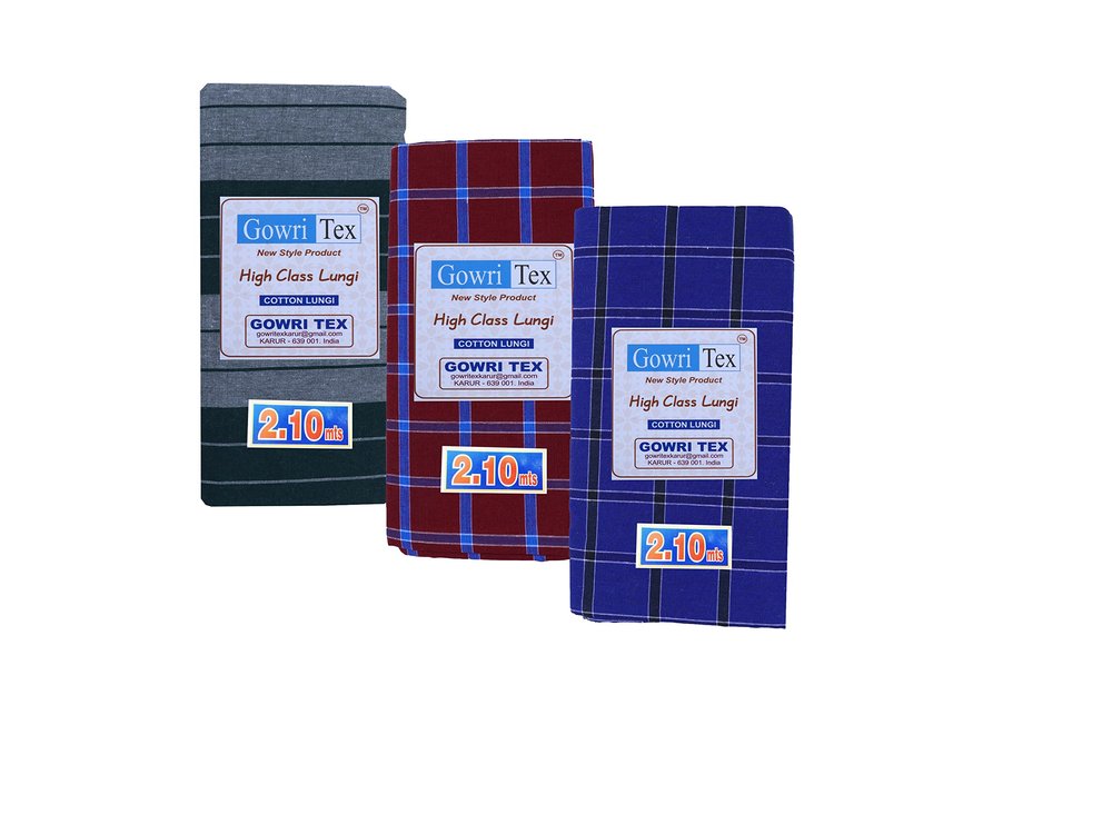 Gowri Tex Premium Cotton Lungis Pack Of 3 (Lungi 2.10 MintGreen BRed Violet 3)