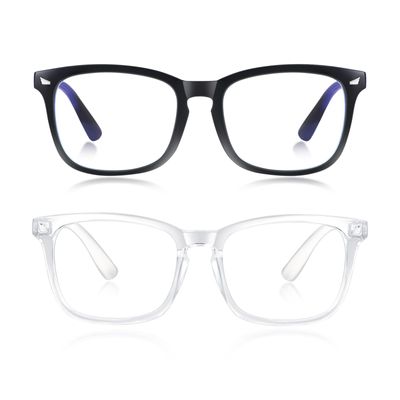 2 Pack Blue Light Blocking Glasses for Women or Men |Fashion UV Ray Filter Eyeglasses for Reading, PC and TV | Gaming Glasses Instantly Blocks Glare from Computers and Phone Screens(Black+Clear)
