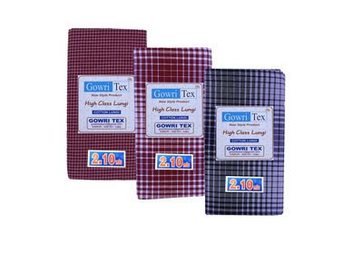 Gowri Tex Premium Cotton Lungi Pack Of 3 (Lungi 2.10 Maroon CRed Black 3)
