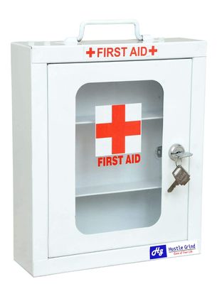 Hustle Grind First Aid Box (White) | Wall-mountable Metal Emergency Medical Kit First Aid Box for School, Office/Home, Multi Partition