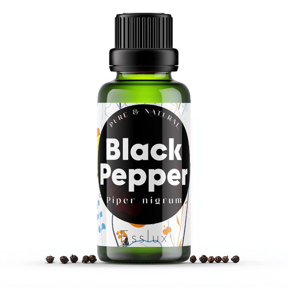 Esslux Black Pepper Essential Oil - 100% Pure Natural Black Pepper Oil for Aromatherapy, Diffuser & Skin | Spicy, Warm Aroma Ideal for Massage & Soap Making - Therapeutic Grade - 60 ML