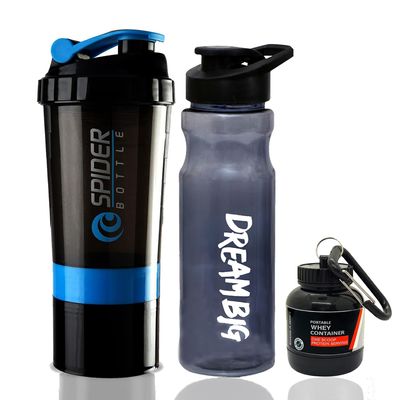 COOL INDIANS Sports Combo of Shaker, Sipper and WHEY Loader Container Bottles|Sipper Bottle|Shaker Bottle|PRE Workout Gym Shaker|Gym ACCESSORISE|Leak-Proof & BPA Free(Pack of 3) (Blue)
