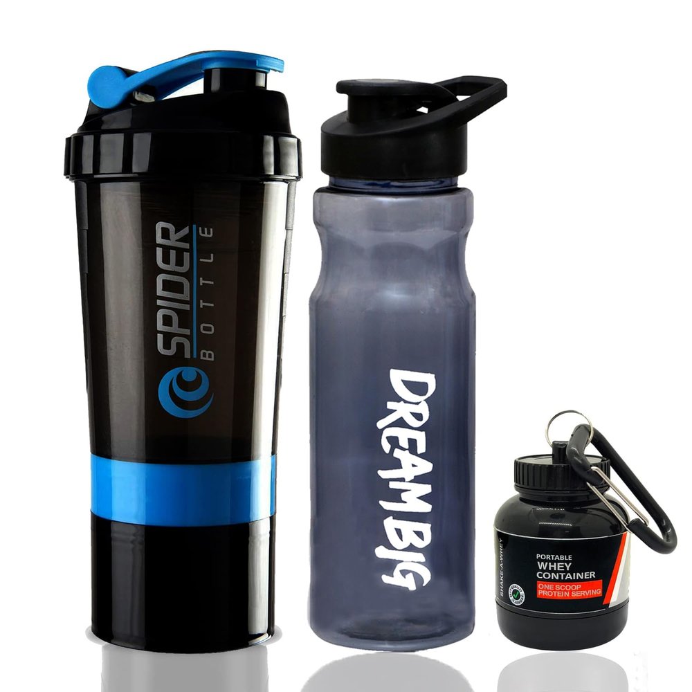 COOL INDIANS Sports Combo of Shaker, Sipper and WHEY Loader Container Bottles|Sipper Bottle|Shaker Bottle|PRE Workout Gym Shaker|Gym ACCESSORISE|Leak-Proof & BPA Free(Pack of 3) (Blue)