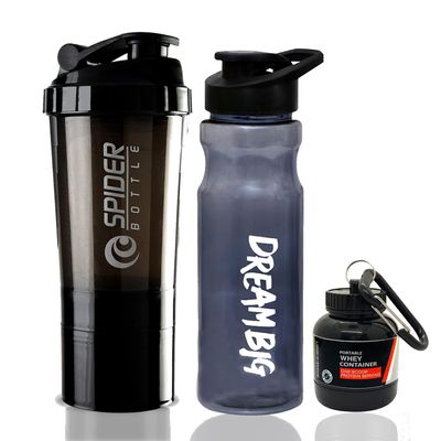 COOL INDIANS Sports Combo of Shaker, Sipper and WHEY Loader Container Bottles|Sipper Bottle|Shaker Bottle|PRE Workout Gym Shaker|Gym ACCESSORISE|Leak-Proof & BPA Free(Pack of 3) (Black)