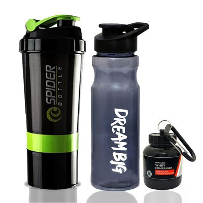 COOL INDIANS Sports Combo of Shaker, Sipper and WHEY Loader Container Bottles|Sipper Bottle|Shaker Bottle|PRE Workout Gym Shaker|Gym ACCESSORISE|Leak-Proof & BPA Free(Pack of 3) (Green)