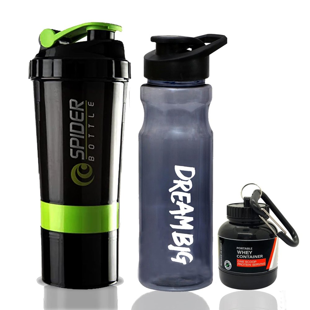 COOL INDIANS Sports Combo of Shaker, Sipper and WHEY Loader Container Bottles|Sipper Bottle|Shaker Bottle|PRE Workout Gym Shaker|Gym ACCESSORISE|Leak-Proof & BPA Free(Pack of 3) (Green)