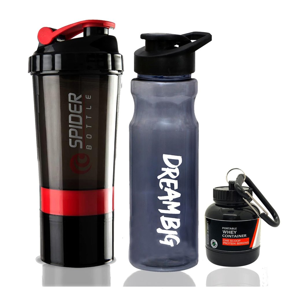 COOL INDIANS Sports Combo of Shaker, Sipper and WHEY Loader Container Bottles|Sipper Bottle|Shaker Bottle|PRE Workout Gym Shaker|Gym ACCESSORISE|Leak-Proof & BPA Free(Pack of 3) (RED)