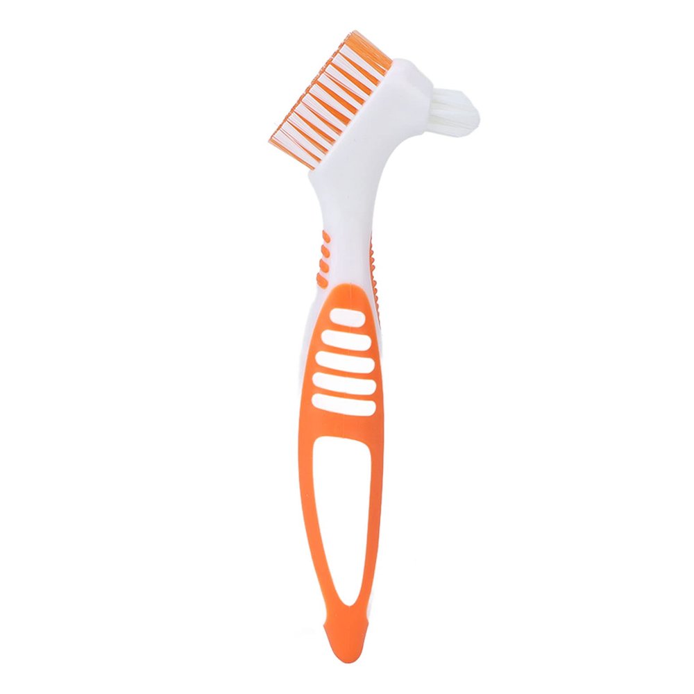 Dual Head Denture Toothbrush, Remove Plaque for Partial, Half, Complete Dentures Cleaning (Orange)