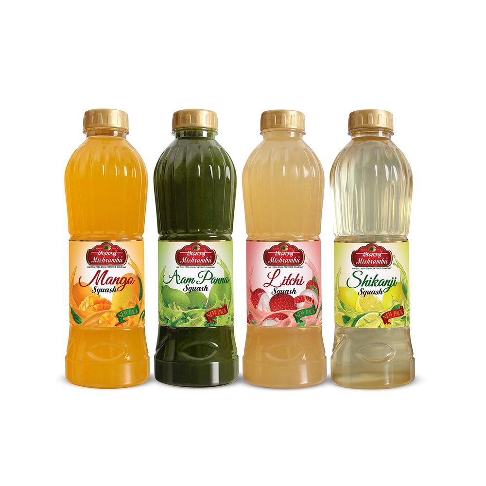 Mishrambu Squash  Litchi, Aam Panna, Shikanji & Mango | Refreshing Drink Syrup | Instant Sharbat for Mocktails, Cocktails, Juices & Beverages Combo Pack of 4 (4 x 750ml)