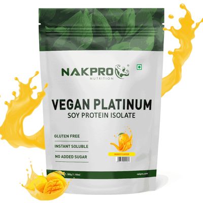 NAKPRO Vegan Soy Protein Isolate 90% | Raw, Pure, Natural & Vegetarian Plant Protein Supplement Powder (Mango, 500g)