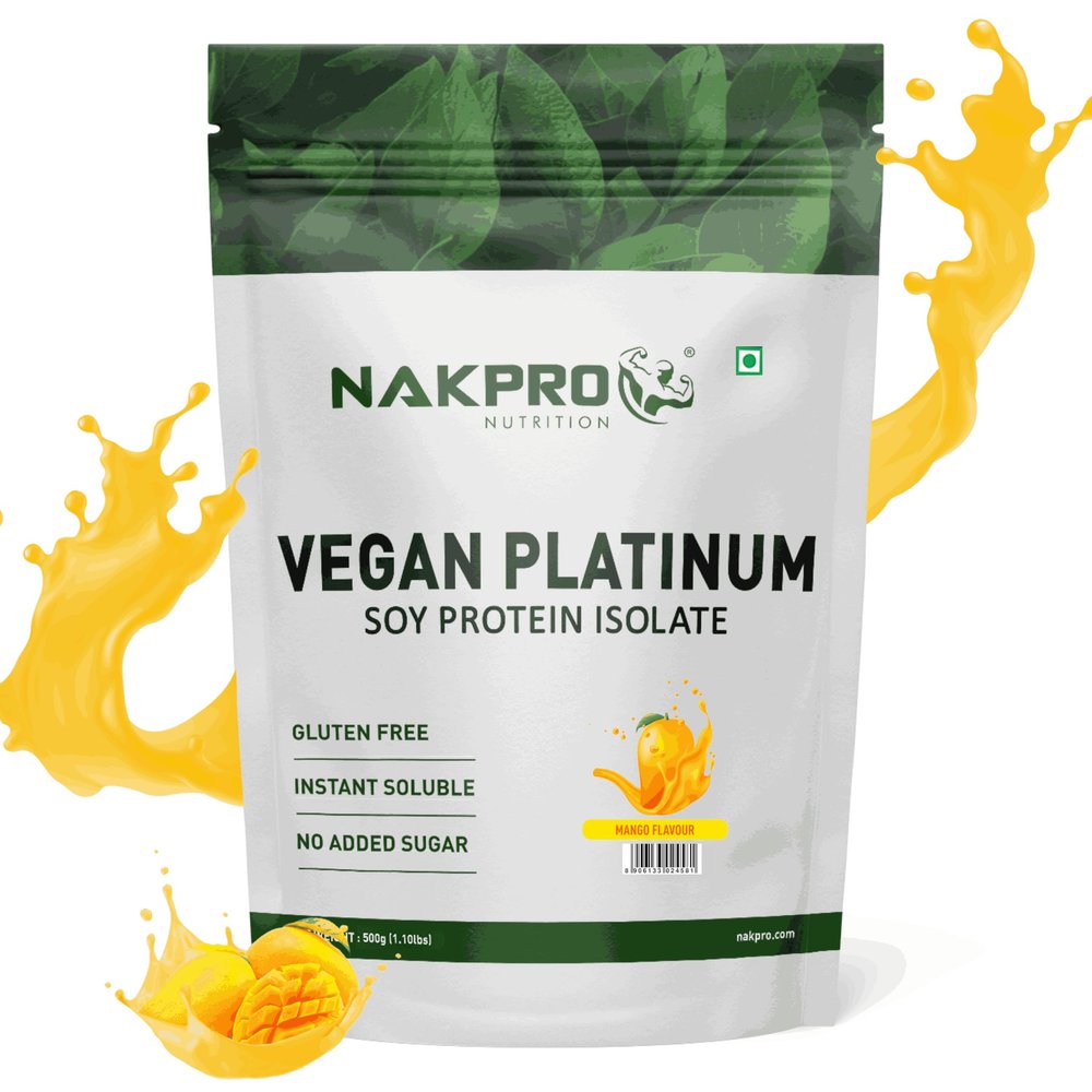 NAKPRO Vegan Soy Protein Isolate 90% | Raw, Pure, Natural & Vegetarian Plant Protein Supplement Powder (Mango, 500g)