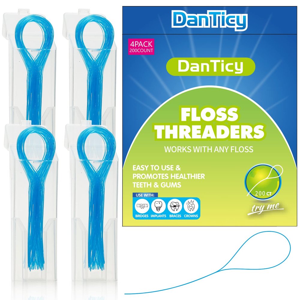 DanTicy Floss Threaders,Deep Clean Floss for Braces, Bridges, and Implants 200PCS(4Pack),Blue