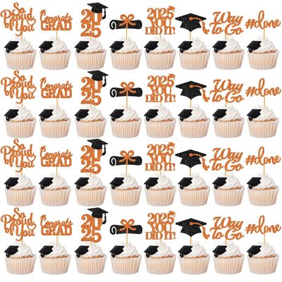 40Pcs Glitter Graduation Cupcake Topper Orange, 2022 Cupcake Toppers Graduation Class of 2022 Cupcake Toppers Supplies, Congrats Cupcake Toppers Graduation Party Decorations 2022 Orange and Black