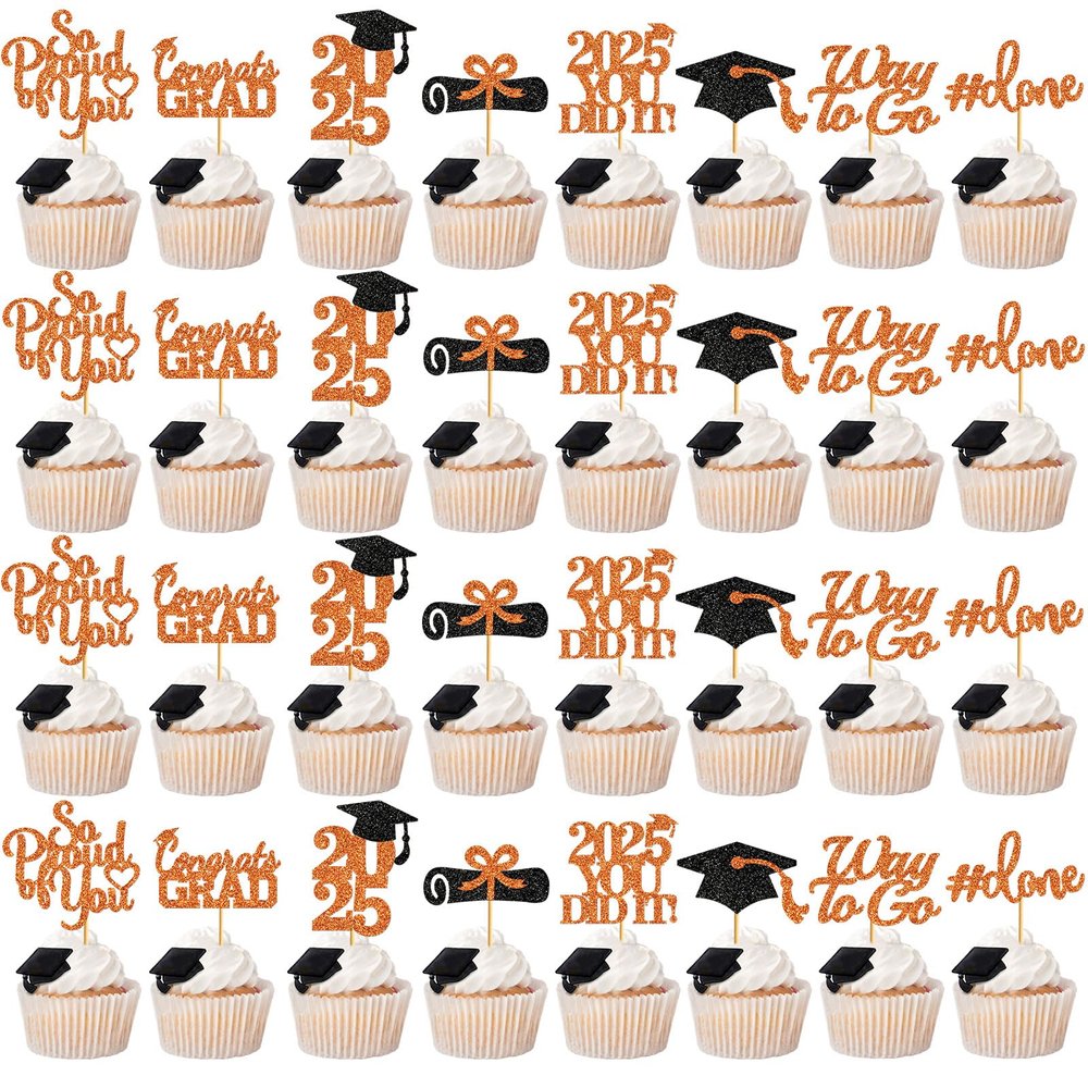 40Pcs Glitter Graduation Cupcake Topper Orange, 2022 Cupcake Toppers Graduation Class of 2022 Cupcake Toppers Supplies, Congrats Cupcake Toppers Graduation Party Decorations 2022 Orange and Black