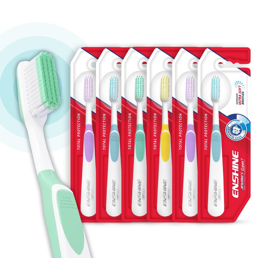 Enshine Advance Clean+ Toothbrush Set (Pack of 6) with Superior Ultra Soft Bristles and Tongue Cleaner | Manual Tooth brush Set for Adults | Multicolor
