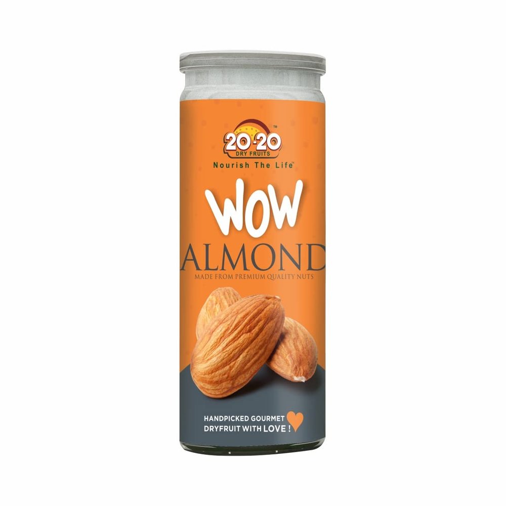 20-20 Dry Fruits Natural California Badam Jar (Almonds) 200g | Crunchy & Nutritious, Rich in Vitamin E & Healthy Fats | Perfect for Snacking & Cooking | WOW Almonds