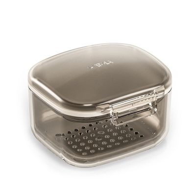 Denture Case, Retainer Case, Denture Bath Box Cup with Strainer basket, Cute Denture Holder Storage Soak Container for Travel Cleaning, Exquisite Retainer cleaner Case, Mouth Guard Case (Black)