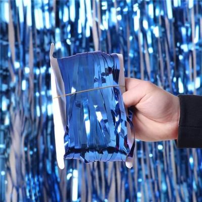 Party town Metallic Foil Fringe Curtains (3ft * 6ft) for Birthday| Wedding | Engagement | Bridal Shower | Baby Shower | Bachelorette Celebration, Party Decorations (Pack of 1, Blue)