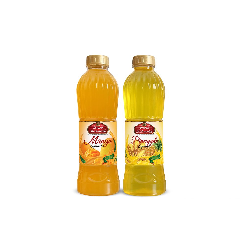 Mishrambu Mango & Pineapple Squash | Tropical Fruit Syrup for Drinks | Refreshing Sharbat for Mocktails, Cocktails, Juices & Milkshakes Combo 1500ml (Pack of 2 x 750ml)