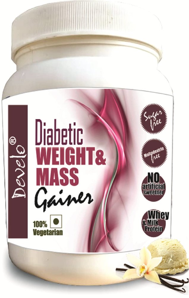 DEVELO Weight & Mass Gainer For Diabetics, Sugar Free Supplement For Diabetes Care, Weight & Muscle Gain 1Kg Vanilla, Powder