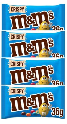M&M's Crispy Colorful Candies With Crispy Rice Filling & Milk Chocolate In Crispy Shell 36g Pack Of 4