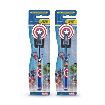 DUVON Marvel Kids Captain America Toothbrush With Special Character Holder | Extra Soft Manual Toothbrush | Kids Toothbrush 3+ Years | Pack Of 2 - Blue