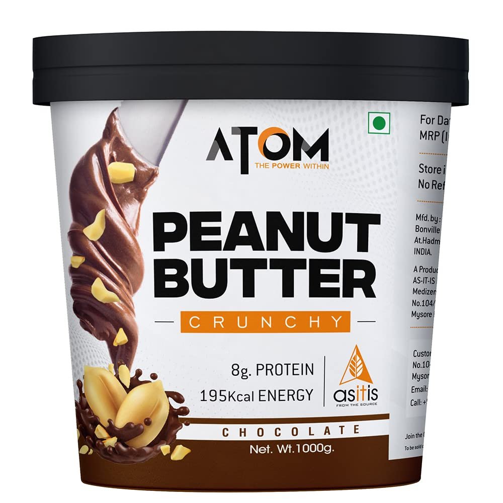 AS-IT-IS ATOM Chocolate Peanut Butter Crunchy 1Kg | Gluten Free | Cholesterol Free