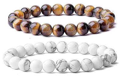 Aanya Gems Products Bracelet for Unisex Adult (Tiger eye, Howlite White) with Lab Certificate