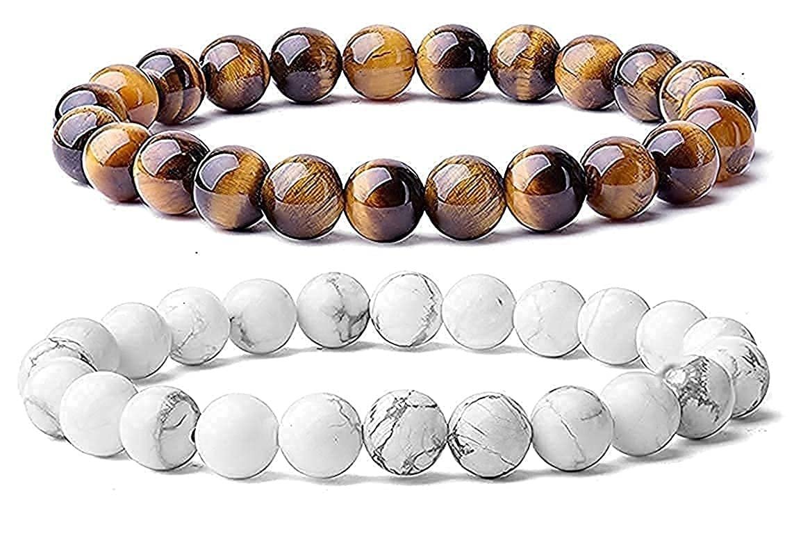 Aanya Gems Products Bracelet for Unisex Adult (Tiger eye, Howlite White) with Lab Certificate