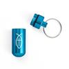 Aqua Pill Case Keychain, Waterproof Metal Travel Container for Medicine Storage, Small Empty Organizer Bottle with Christian Jesus Fish, Cross, & Psalm 30:2 Bible Verse Reference view 3