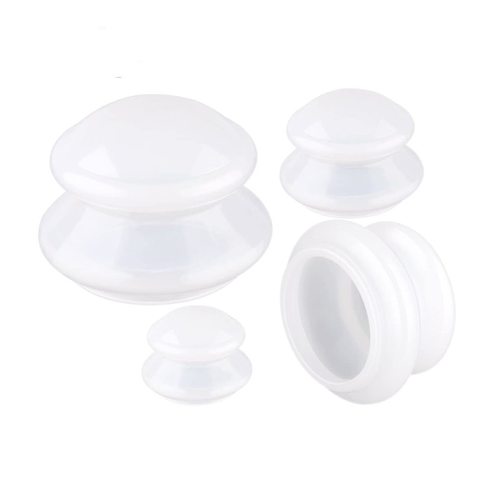 ACS Cupping Jars Silicone Cupping Massage Therapy Cups Set for 4 for Muscle Soreness (White)