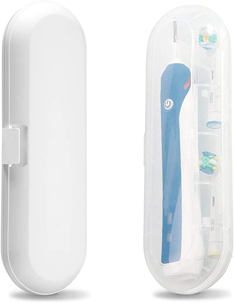 For Oral B Travel Toothbrush Case, Portable Toothbrush Holder Cover, Safe, Non Toxic, Sturdy and Durable, Dustproof and Antibacterial, Fits Pro 1000, Pro 2000, Pro 3000, 2 Pieces, Transparent, White,