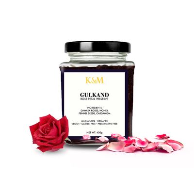 Kanz and Muhul Rose Petal Jam - Gulkand / Fresh Roses & Raw Kashmiri Honey / 100% Natural Sun-Cooked - 400g