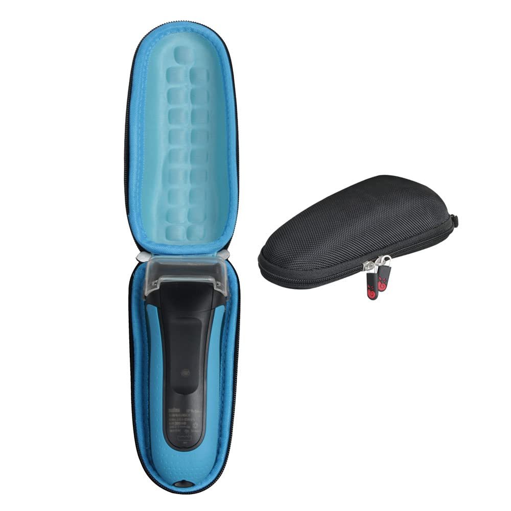 Hermitshell Hard Travel Case for Braun Series 3 3040s 3010BT 3310S 3010S 310S 3070cc Electric Shaver Beard Trimmer (Not Including Charger, Black+Blue)