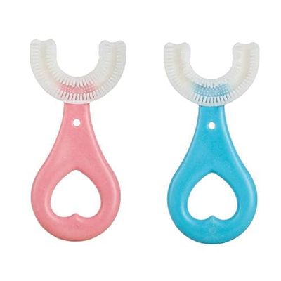 ALESSO U Shaped Toothbrush for Kids Manual Whitening Toothbrush Silicone Brush Head for Kids Children Infant Toothbrush For 2-6 Years Mouth-Cleaning (Multicolor, Pack of 2) (Heart)
