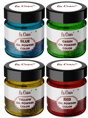 La Casa Oil Powder Food Color - RED+BLUE+GREEN+YELLOW | Highly Concentrated Edible Color | 10mlx4 |