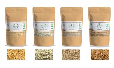 Aranyaka Millets Grain 1Kg Unpolished RAW Combo Pack of 4, [Little, Foxtail, Kodo, and Barnyard Millet]| RAW, Natural Farm Produce, Gluten Free, High Protein & Fibre Rich| Low GI-Diabetic Friendly (4 Kg Total)