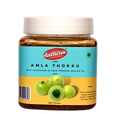Aathirai Amla Thokku - 250g | No Artificial Preservatives | 100% Natural Homemade Pickle Made With Cold - Pressed Sesame Oil | Indian Gooseberry Pickle