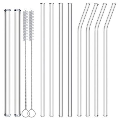 Nafender Glass Straws Reusable Drinking Straws 2 Wide Smoothie Straws & 4 Bent Straws & 4 Straight Straws with 2 Cleaning Brush