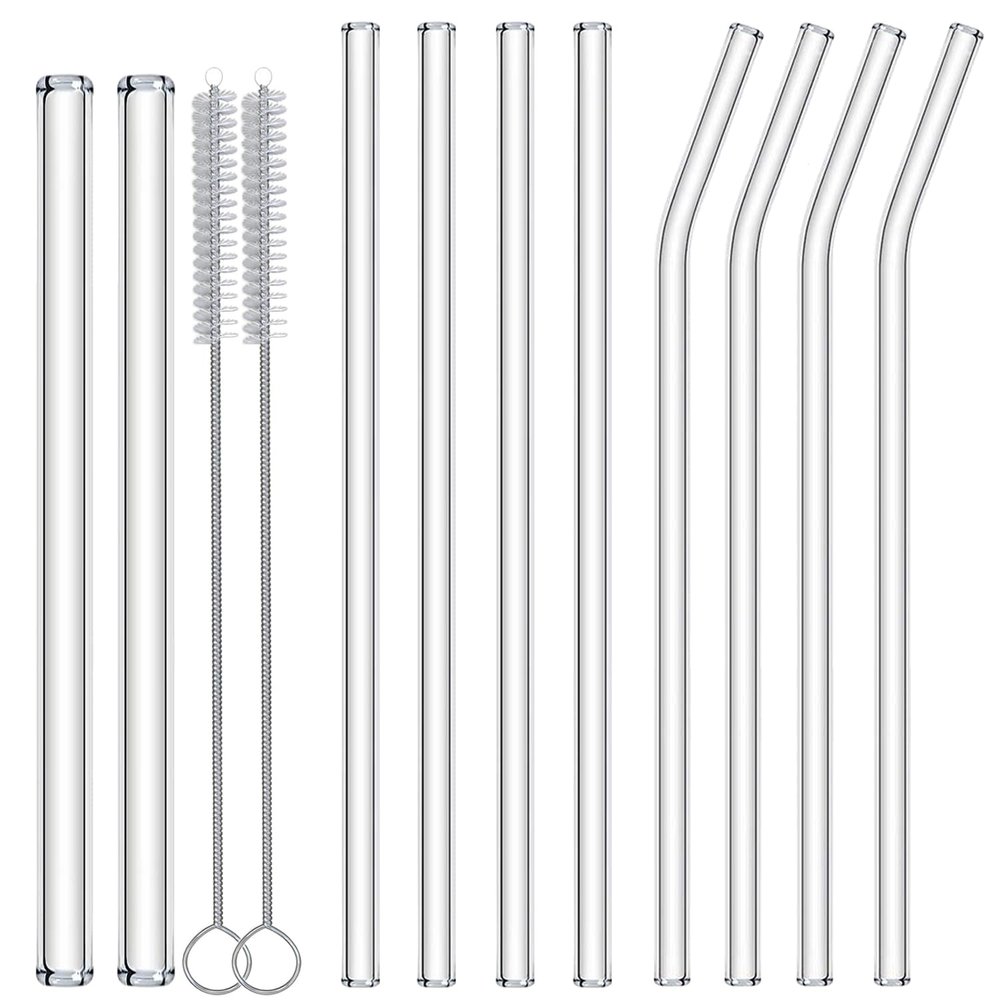 Nafender Glass Straws Reusable Drinking Straws 2 Wide Smoothie Straws & 4 Bent Straws & 4 Straight Straws with 2 Cleaning Brush