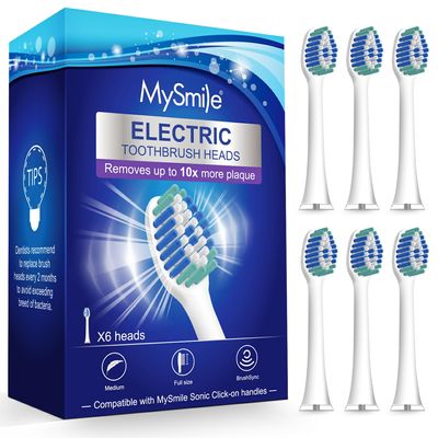 MySmile Electric Toothbrush Replacement Heads, 6 Packs (White)