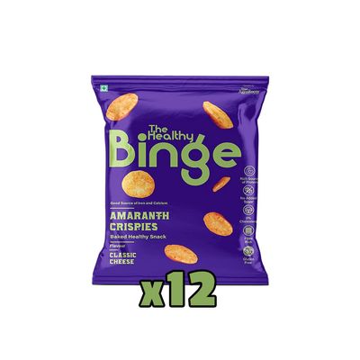 The Healthy Binge Amaranth Baked Chips Healthy snacks for kids and adults | Classic Cheese Flavour | Protein and Fiber Rich | Gluten Free | 0% Cholesterol | Pack of 12 (40 Gm X 12)