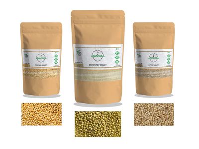 Aranyaka Millets Grain 500g Unpolished Combo Pack of 3 [Little, Foxtail & Browntop Millet]| Natural Farm Produce, Gluten free, High Protein & Fibre Rich| Low GI -Diabetic Friendly (1.50 Kg in Total)
