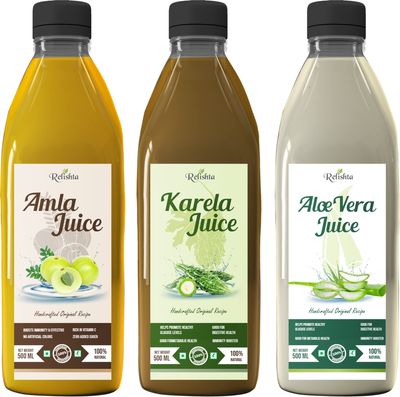 Relishta Amla Karela & Aloe Vera Juice - (3x500ML) Purifies Blood and Boosts Immunity